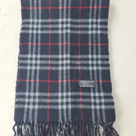 BURBERRY London Vintage Classic Nova Check Knit 100% WOOL Navy Blue SCARF - Picture 5 of 7
